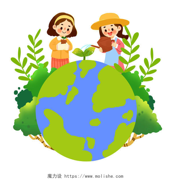 环保爱护地球卡通人物世界地球日爱护环境png素材世界环境日